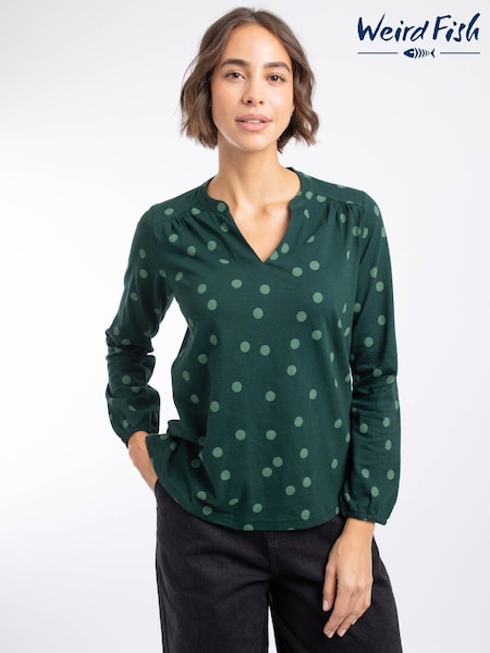 Green - Weird Fish Brooke Printed V-neck Jersey Top