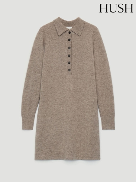 Коричневый - Hush Knitted Polo Neck Mini Dress