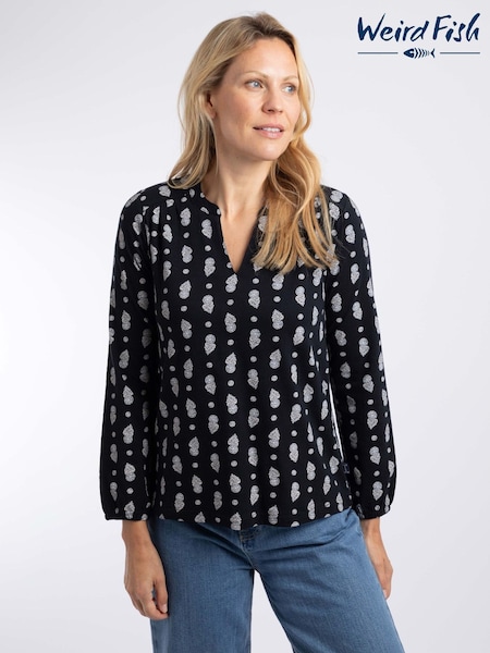 Blue - Weird Fish Brooke Printed V-neck Jersey Top