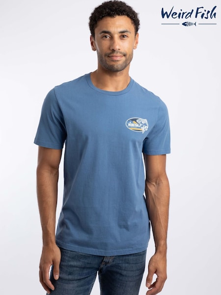 Blue - Regular Weird Fish Coarse Fishing Front Print Graphic T-shirt