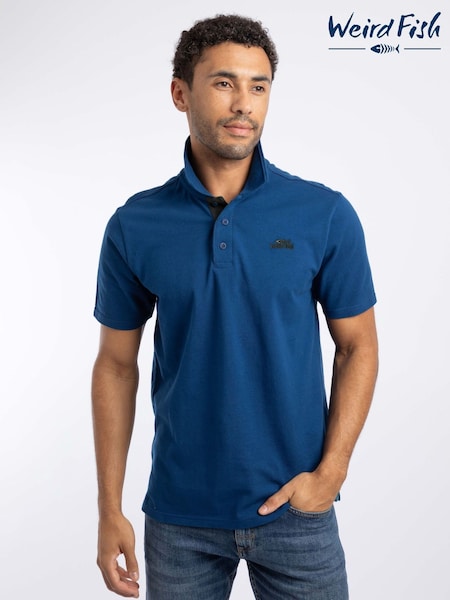 Blue - Regular Weird Fish Miles Pique Cotton Polo Shirt