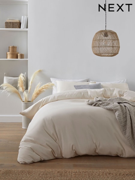 Cream Cotton Rich Plain Duvet Cover and Pillowcase Set (188304) | €23.50 - €59