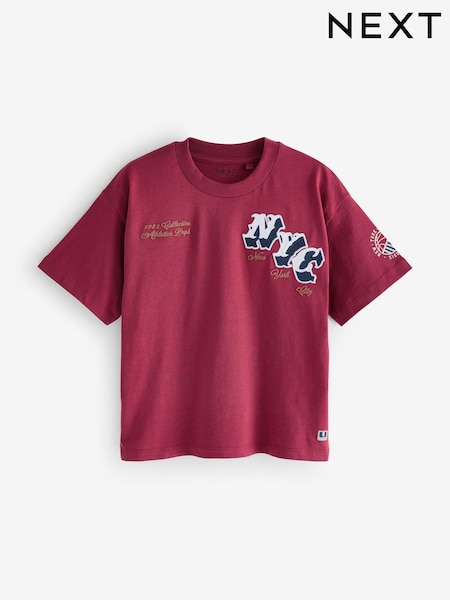 Burgundy Red Short Sleeve Varsity 100% Cotton T-Shirt (3-16yrs) (188322) | €8 - €11