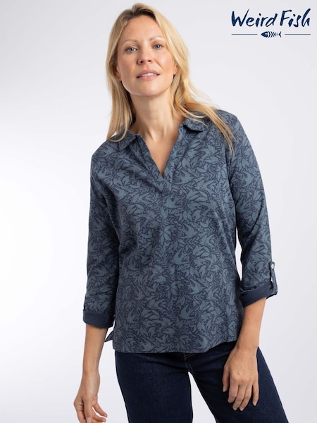 Синій - Weird Fish Rosalie Printed Jersey Polo Shirt