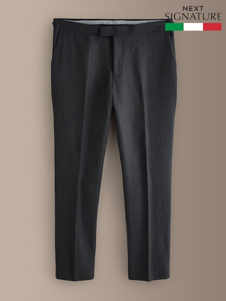 Noir - Regular Signature Tailored Fit Marzotto Italian Wool Patterned Tuxedo Suit Trousers