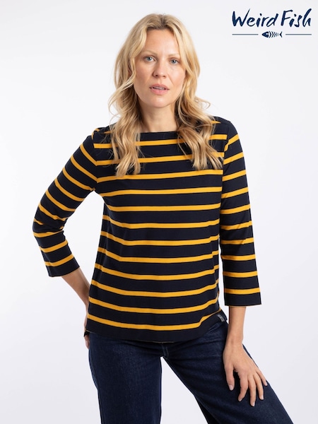 Marineblau/blau - Weird Fish Saffira Jersey-Oberteil aus Baumwolle mit Streifen