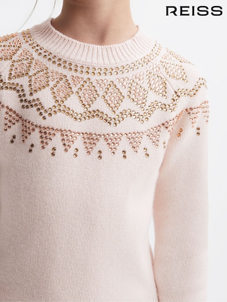 Reiss Soft Pink Bella 9-14 yrs Wool Blend Embellished Crew Neck Jumper (188704) | AED396