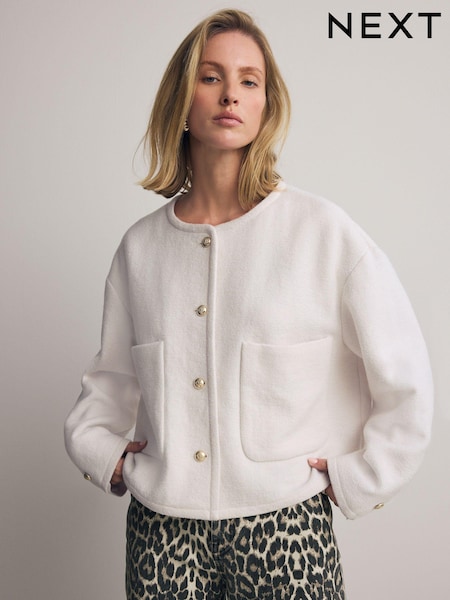 Ecru White Textured Boucle Jacket With Wool (188820) | 121 QAR