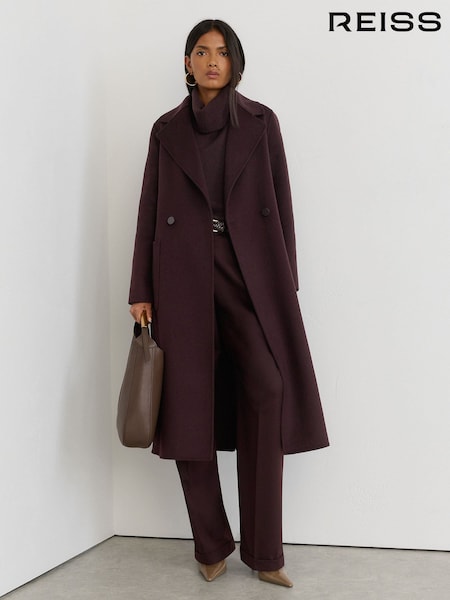 Grape - Reiss Lucia Wool-blend Double-breasted Blindseam Coat
