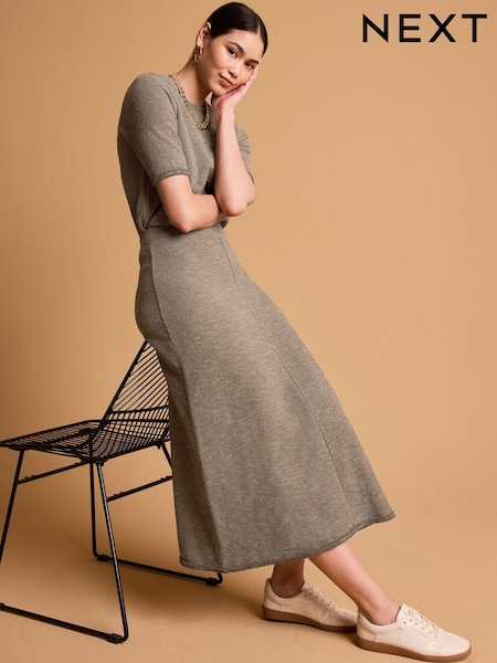 Khaki Green Boucle Midi Elasticated Waist Circle Skirt (188911) | €16
