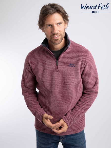 Red - Regular Weird Fish Newark Quarter Zip Grid Fleece