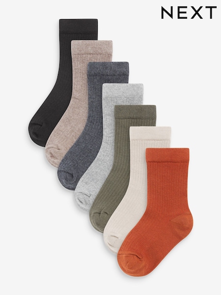 Khaki Green/Grey Cotton Rich Fine Rib Socks 7 Pack (189000) | €10 - €14