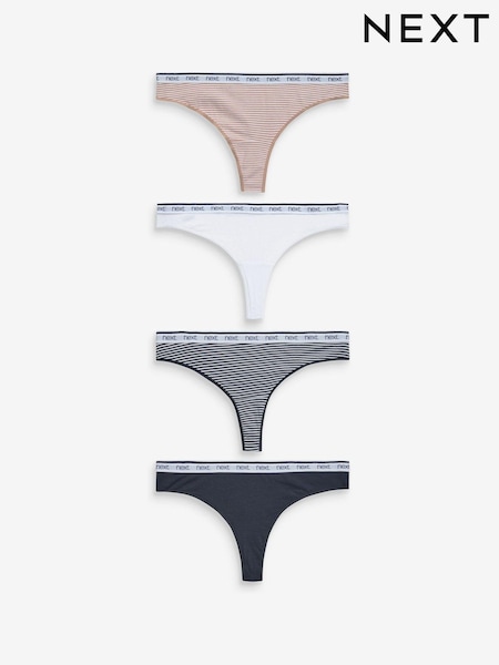 Pink/Blue Stripe Thong Logo Knickers 4 Pack (189006) | €24