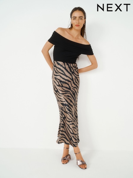 Zebra Animal Print Satin Midi Skirt (189019) | €13