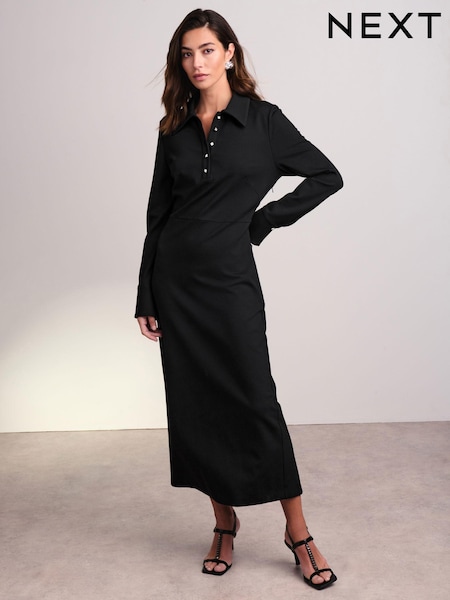 Черный - Ponte Jersey Long Sleeve Midi Dress (189153) | €8