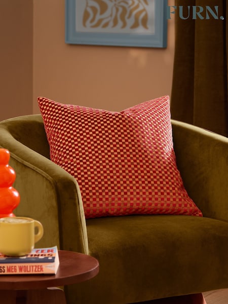 Furn Checkered Velvet Fibre Filled Cushion
