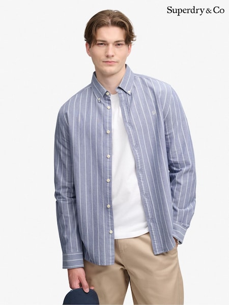 Light Grey - Regular Superdry Preppy Oxford Long Sleeve Shirt
