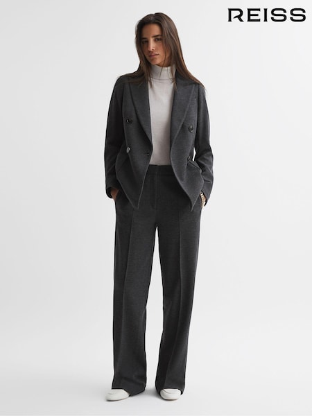 Reiss Grey Melange Iria Double Breasted Wool Blend Suit Blazer (189656) | €385
