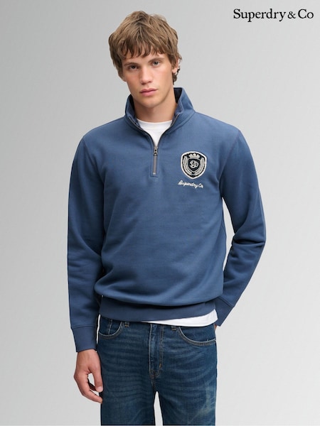Blue - Regular Superdry Vintage Athletic Half Zip Sweatshirt