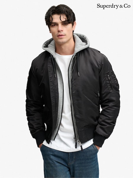 Black - Regular Superdry Hooded Ma1 Bomber Jacket