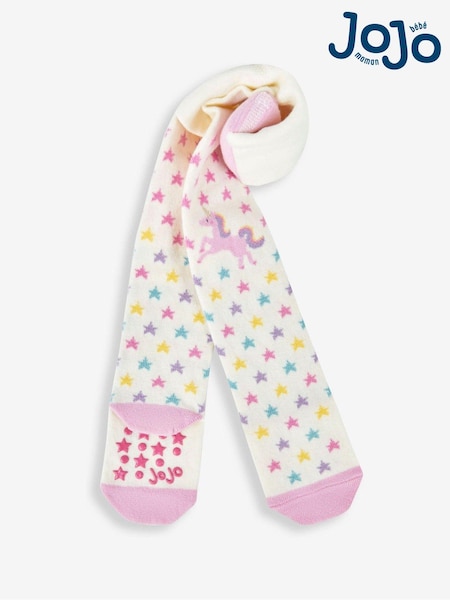 JoJo Maman Bébé Cream Cotton Rich Unicorn Knee Tights (190224) | AED55