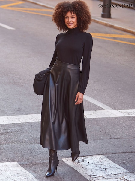 Sosandar Black Faux Leather Midaxi Skirt (190687) | 292 QAR