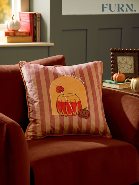 Furn Pumpkin Spice Velvet Fibre Filled Halloween Cushion