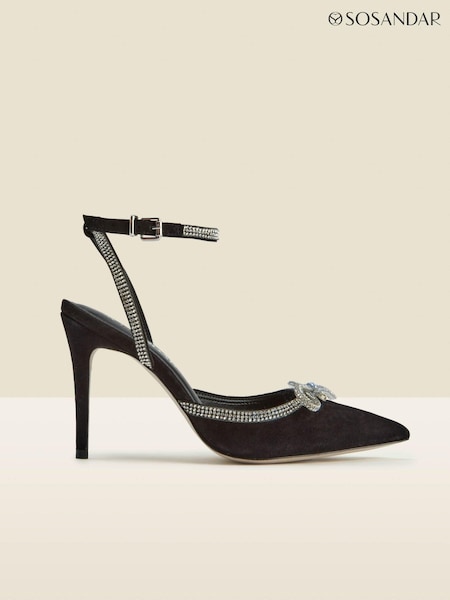 Sosandar Suede Diamante Bow Trim Ankle Strap Court Shoes (190711) | €165