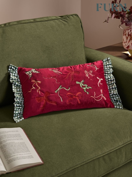 Furn Ditsy Bows Velvet Fibre Filled Cushion
