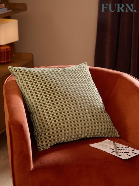 Furn Checkered Velvet Fibre Filled Cushion