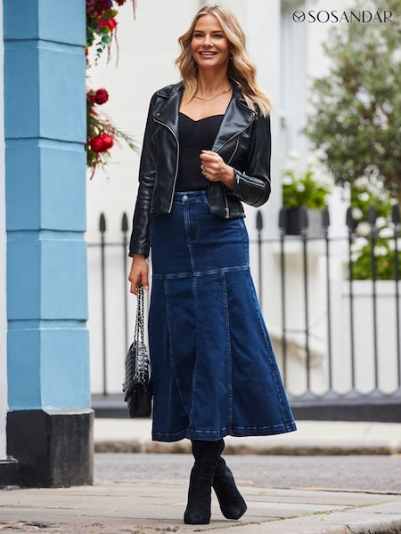 Sosandar Blue Eyelet Detail Contrast Sleeve Fine Knit Jumper (190883) | 272 QAR