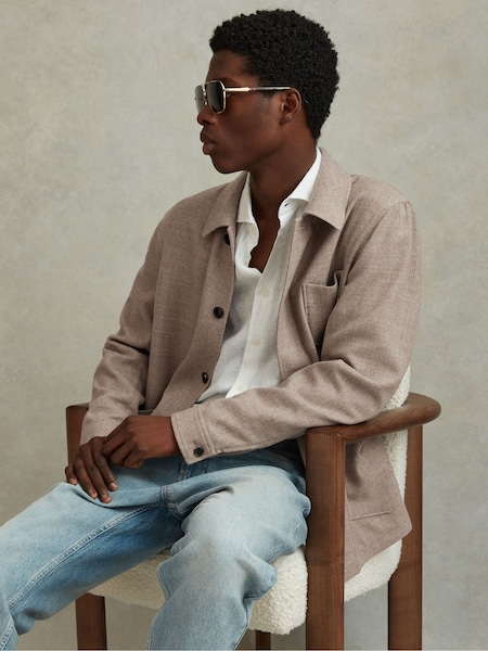 Reiss Mocha Cart Wool Blend Button-Through Overshirt (191249) | AED2,146