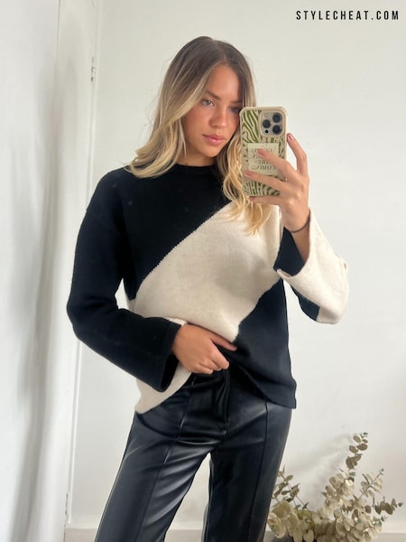 Style Cheat Black Brushed Wool Colour Block Jumper (191256) | €27