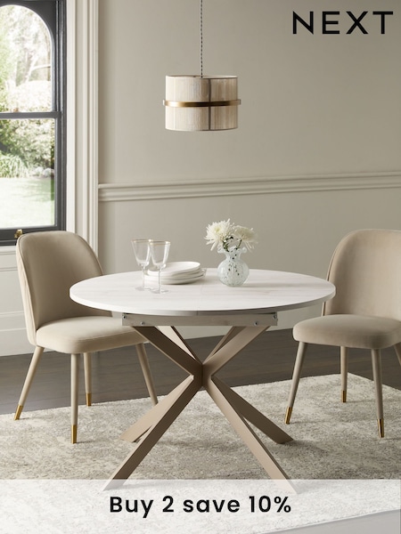White Bronx 4 to 6 Seater Foldable Extending Round Dining Table (191277) | €580