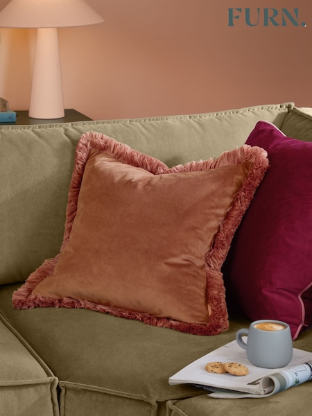 Furn Halo Fringed Velvet Fibre Filled Cushion