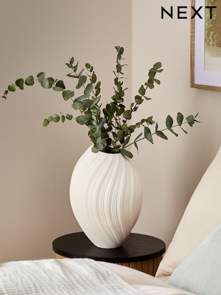 White Pleated Ceramic Large Vase (191458) | CA$134