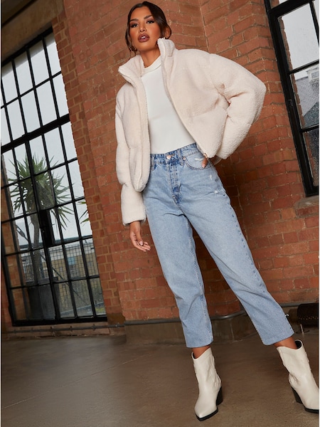 Chi Chi London Cream Short Padded Borg Coat (191562) | €49