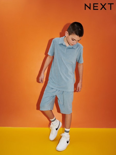 Mineral Blue Towelling Short Sleeve Shirt and Shorts Set (3-16yrs) (191953) | €16 - €24