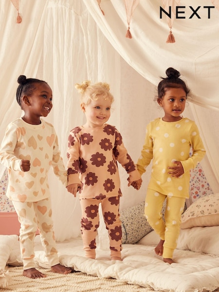 Neutral/Yellow 3 Pack 100% Cotton Snuggle Pyjamas (9mths-12yrs) (192124) | €23 - €32