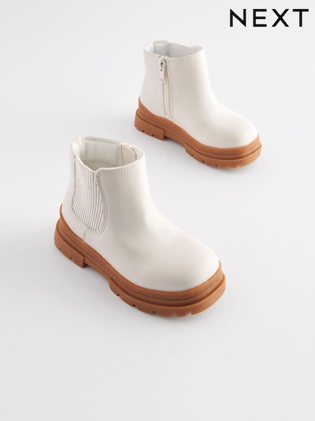 Bone White Chunky Sole Chelsea Boots (192435) | AED67 - AED77