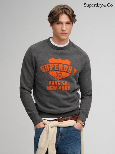 Grey - Regular Superdry Athletic Felt Applique Crew Neck Sweatshirt