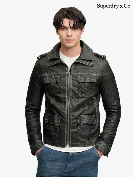 Μαύρο - Regular Superdry Brad Faux Leather Military Jacket