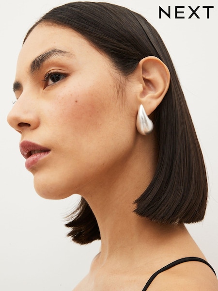 لون فضي مصقول - Teardrop Statement Stud Earrings (192493) | ‏44 د.إ.‏