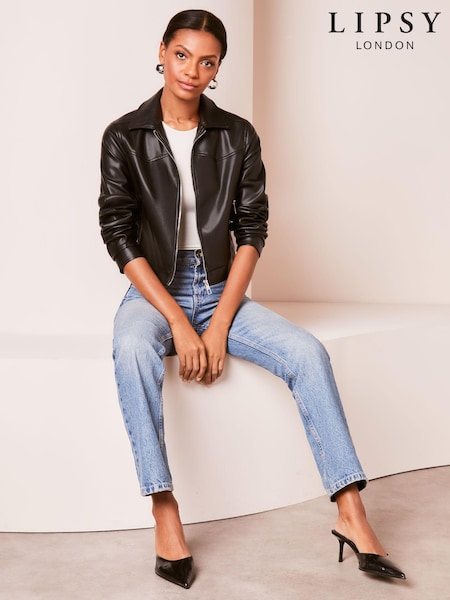 Lipsy Faux Leather Collar Zip Through Bomber Jacket (192592) | €16