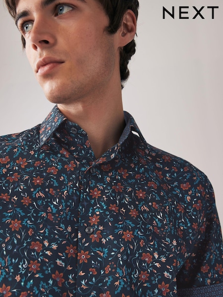 Navy/Blue Regular Fit 100% Cotton Printed Short Sleeve Shirt (192599) | AED76