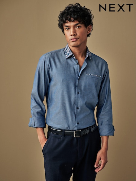 Navy Blue Regular Fit Trimmed Formal Shirt (192669) | OMR8