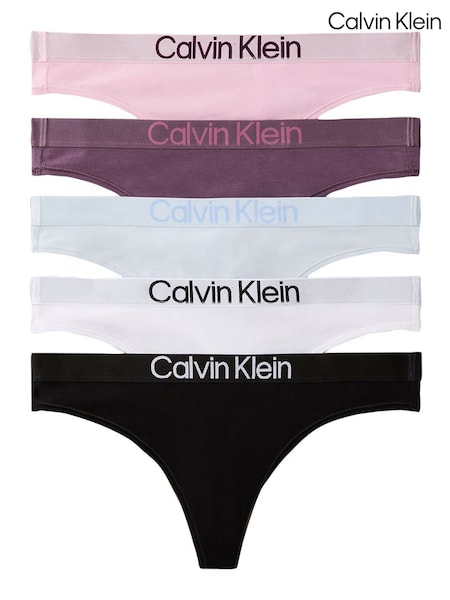 Черный - Набор из 5 хлопок стрингов Calvin Klein (Maximum)