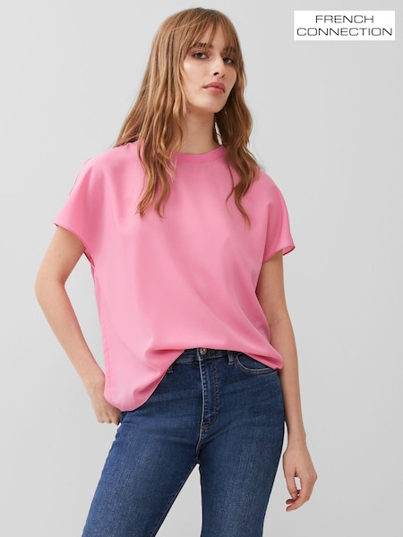 Roz - Top subțire din crep Tricou la baza gâtului French Connection (192866) | 140 LEI