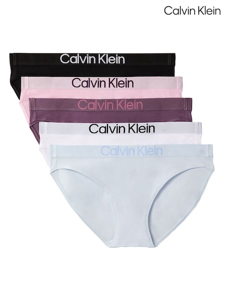 أسود - حزمة من 5 قطع ملابس داخلية بيكيني من نسبة عالية من القطن من Calvin Klein