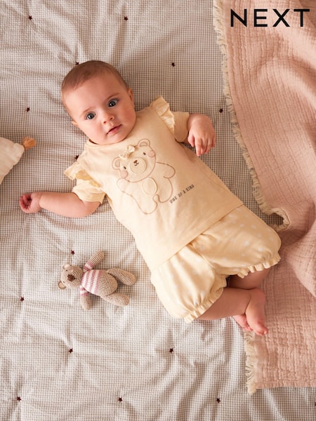 Cream Bear Baby 100% Cotton Top and Shorts 2 Piece Set (193134) | € 11 - € 12